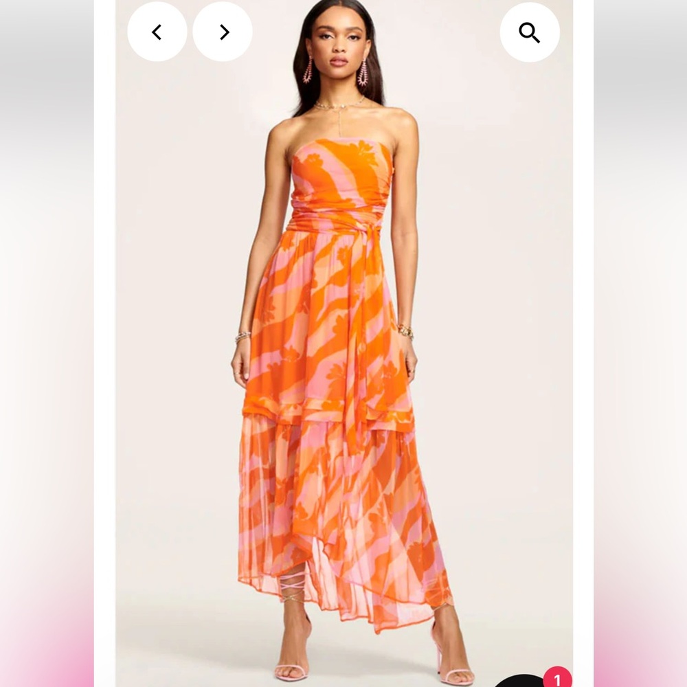 Ramy Brook Bernadette Midi Strapless Dress in Zinnia Combo. Size 10.
